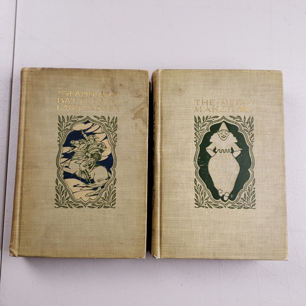 1902 Young Folks Library Books Vol 2 & 17 Merry Maker Famous Battles Set of 2